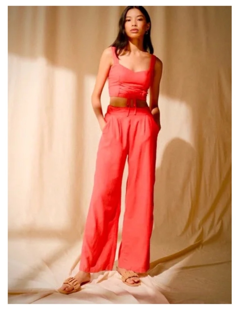 Abercrombie linen-blend pull-on wide leg pants